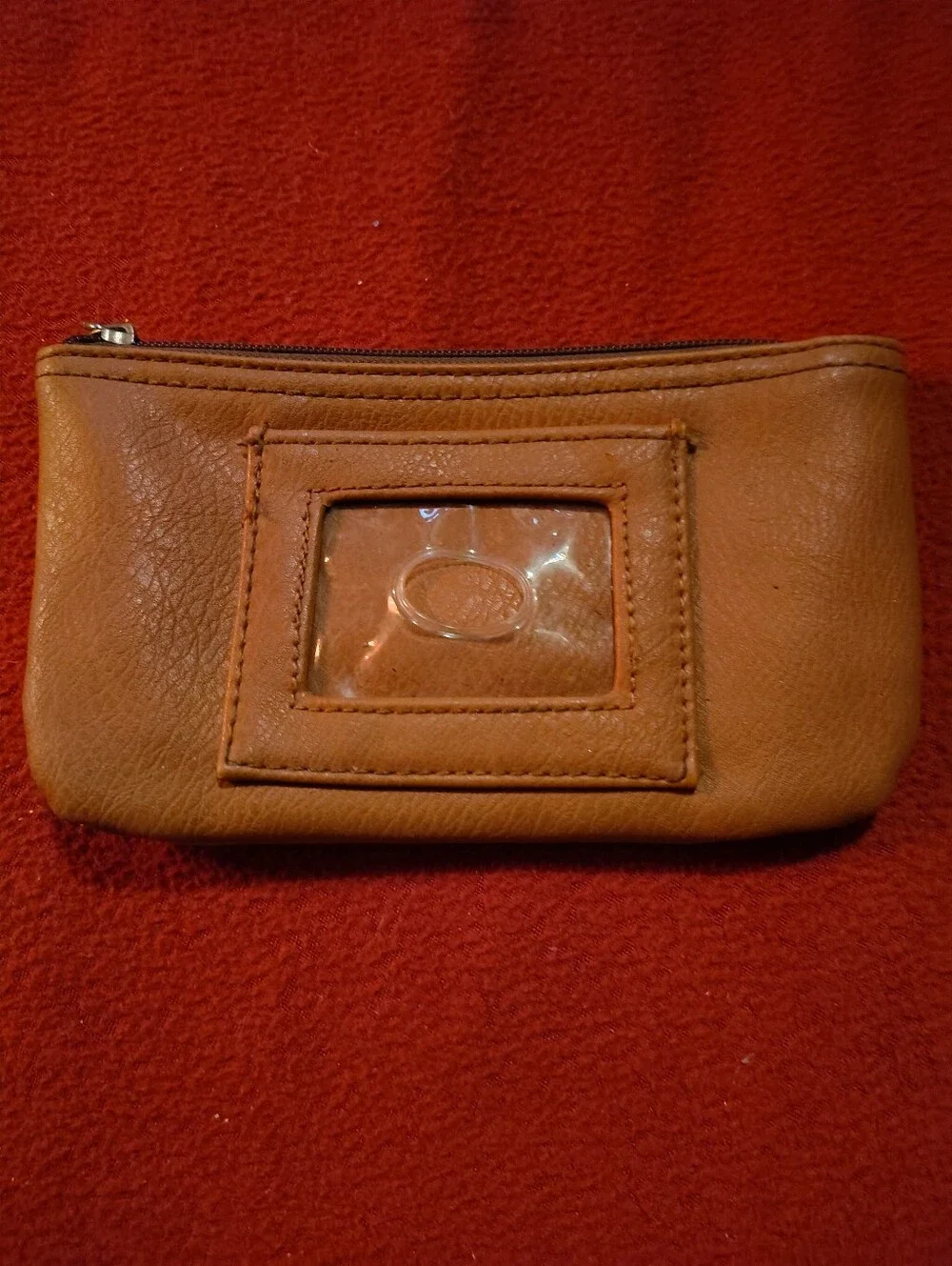 Leather Card Pouch with ID Window - Tan